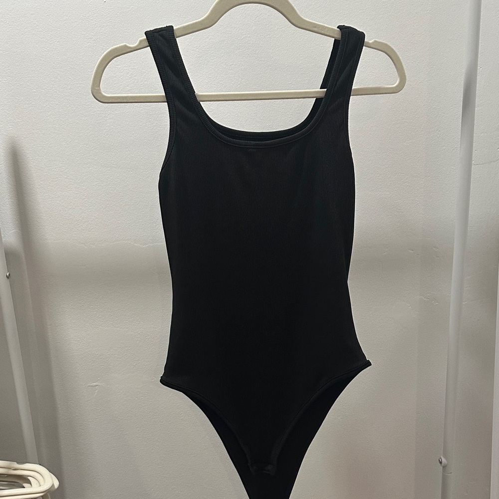 Simple Black Ribbed Bodysuit